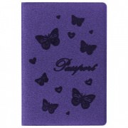 Обложка для паспорта STAFF, бархатный полиуретан, "Бабочки", фиолетовая