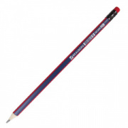 карандаш заточенный BRAUBERG  НВ, трехгранный синий/красный, с ластиком