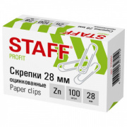 скрепки 28мм, ОЦИНКОВ. STAFF 100шт